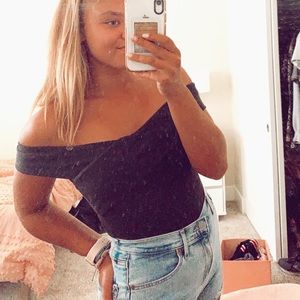 Off-the-shoulder Black Bodysuit